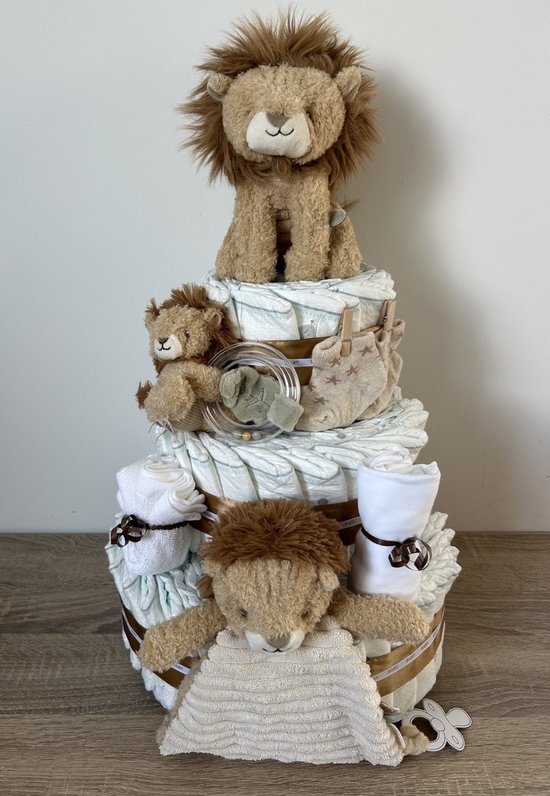 3-Laags Neutrale Luiertaart Little Dutch Safari Friends Leeuw