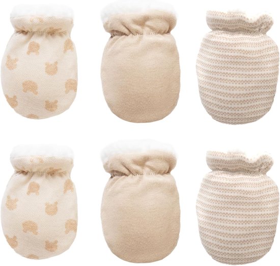 3 Paar Baby Wanten & Wantjes - Katoen & Fleece - Krasvrij en Warm - Geschikt voor Pasgeborenen en Baby's