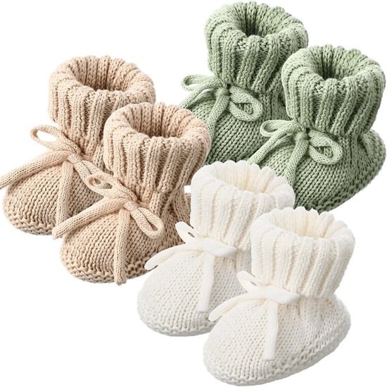 3 Paar Gebreide Babyschoentjes voor Pasgeboren Baby's (0-6 Maanden) - Zachte Eerste Wandelaars van Merkloos