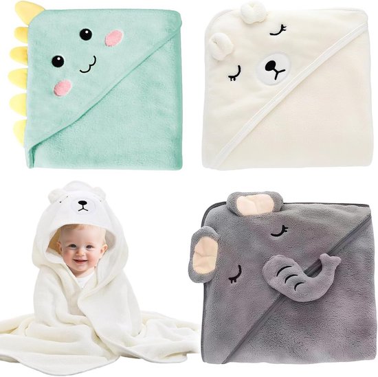 3-Pack Baby Baddoeken met Capuchon 80x80 cm - Zacht en Absorberend van Merkloos
