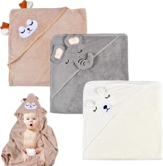 3-pack badhanddoeken met capuchon - Baby Handdoeken met capuchon - Baby Badhanddoeken - Badhanddoeken met capuchon - Schattige babyhanddoeken met capuchon - Unisex - 0-5 jaar - 80 x 80 cm van Merkloos