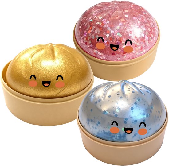 3-Pack Glitter Dumpling Squishy - Grote Dumplings Squishy Box - Schattige Bao Bun Fidget Voor Echte Bureaudecoratie Op Kantoor - Zachte Sensorische Bal Speeltjes Met Stoommand Voor Angst- En Stressverlichting van Merkloos
