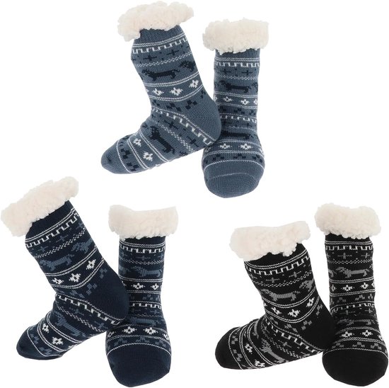 3-Pack Kinderslofjes Jongens en Meisjes - Fleece Gevoerd, Antislip - Ruimteschip, Robot & Scandinavisch Design