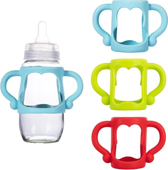 3-pack siliconen babyfles handgrepen voor smalle flessen - ergonomische flessenhouder - kinderen - baby - Dr. Brown - handig in gebruik van Merkloos
