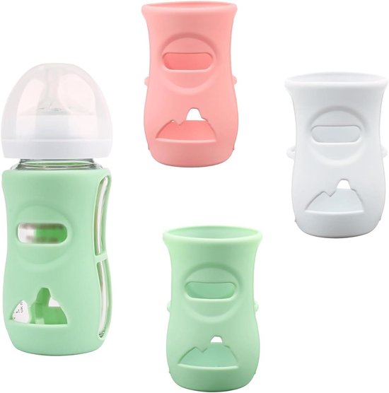 3-Pack siliconen hoesjes voor babyflessen van glas, breukbestendige houder, compatibel met 8-ounce glazen babyflessen, BPA-vrij - zacht en duurzaam