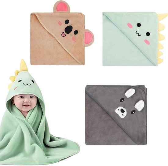 3 Pieces Baby Hair Towels 80x80cm, Soft Towels for Toddlers and Newborns, Bath Towel Baby in Cyan, Dark Grey and Coffee