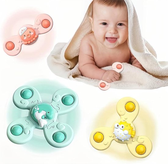 3 Stks Bad Spinner, Roterende Zuignap Speelgoed, Fidget Spinner, Zintuiglijk Voor Peuters 1-3 Jaar Oud