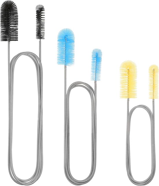 3 stuks Aquarium Filter Slang Borstel – RVS Flexibele Buisreiniger – Dubbelzijdig – 2cm - 155cm - 90cm – 3 Kleuren – voor Aquaria & Laboratorium van Merkloos