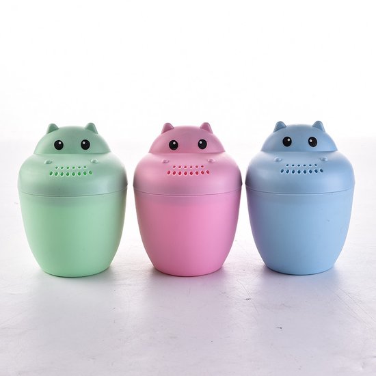 3 stuks Baby shampoobeker met cartoonprint, babybadlepel, waterschepje voor de douchekop, badlepel, gemaakt van verdikt plastic (roze, blauw, groen) van Merkloos