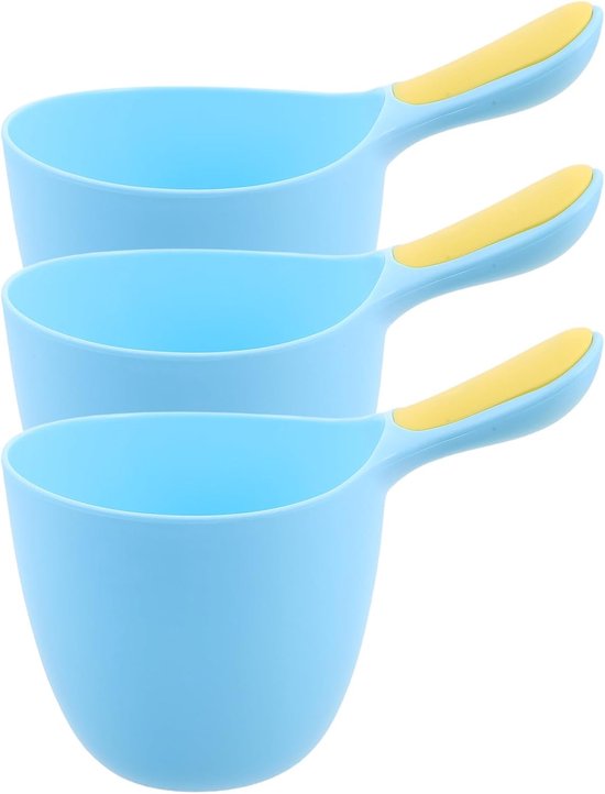 3 stuks beker voor het wassen van babyhaar: beker voor het spoelen van shampoo voor peuters - herbruikbare plastic waterlepel - kleine maatschep voor het wassen van haar met ergonomische，bluw