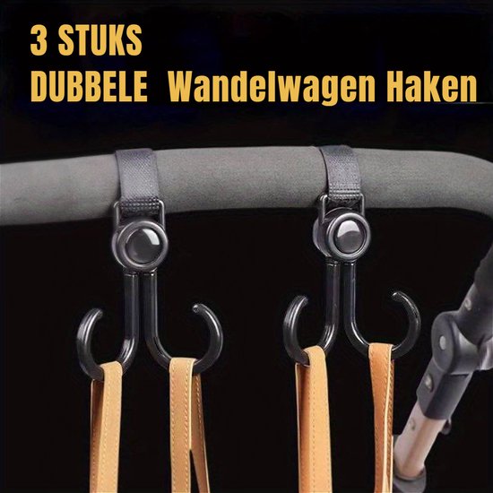 3 STUKS DUBBELE Wandelwagen Haken Kinderwagen Buggy Winkelwagen Autosteun Haak - Draaibaar Ophang Haak Wandelwagenhaak Crochets de Poussette - Zwart 3 STUKS %% van Qirrobound