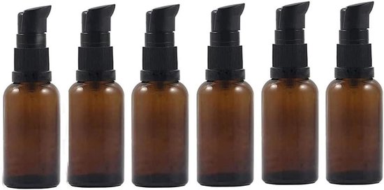 3 stuks lege amberkleurige glazen reisformaat pomppersflessen voor vloeistoffen - cosmetische dispenser voor crème, lotion en foundation (30 ml/1 oz) - Handig voor toiletartikelen op reis