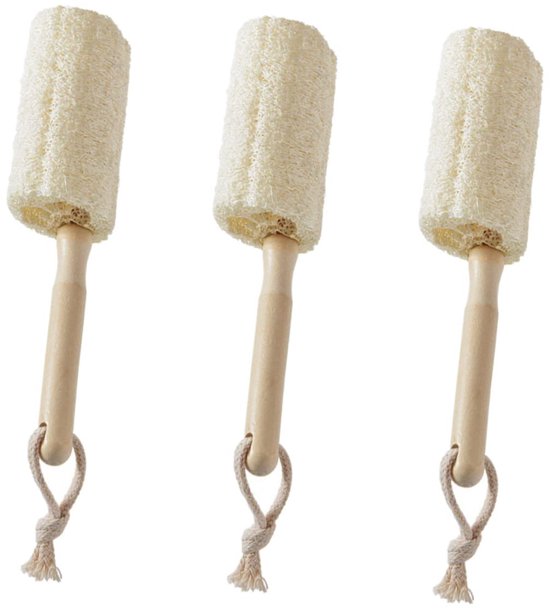 3 stuks Loofah bekerborstel voor vaatwerk, flessenborstel met lange steel, krasvrije houten steel, bekerborstels voor reiniging-18cm
