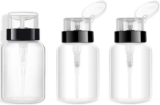 3 Stuks - Nagellak Remover Pomp Dispenser - 200 ml Push Down Fles - Lege Navulbare Container voor Aceton & Alcohol - Lekvrij & Reisvriendelijk - Nail Art Tool Set - Transparant van Merkloos