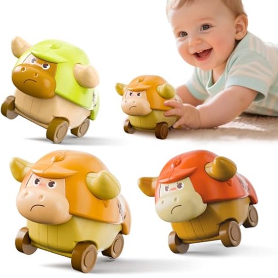 3 stuks Press to Go autospeelgoed voor peuters - Baby mini-raceauto's met dieren - Set speelvoertuigen voor baby's - Push Go frictiestierenspeelgoed - Eerste verjaardagscadeau voor jongens en meisjes van 1-3 jaar van Merkloos
