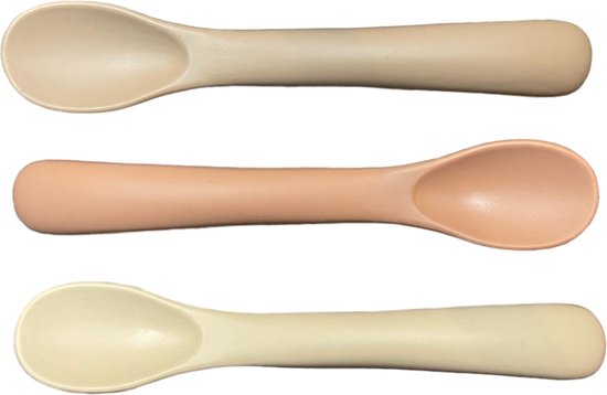 3 Stuks | Siliconen Lepels | 14 cm | Taupe | Beige | Roest | Baby | Kind | Kraamcadeau | set van Merkloos