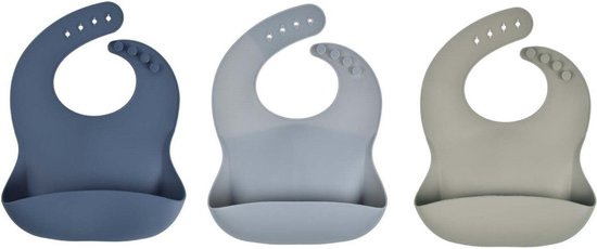3 Stuks - Siliconen Slabbetjes met Opvangbak - Blauw Groen van Sebra.