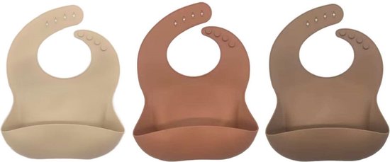 3 Stuks - Siliconen Slabbetjes met Opvangbak - Bruin, Beige, Dusty Rose van Anna Baby Spa