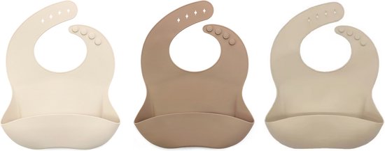 3 Stuks - Siliconen Slabbetjes met Opvangbak - Zand - Beige - Taupe van Simply Good