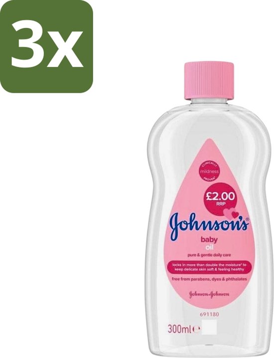 3 x Johnson's - Baby Olie - Puur & Zacht - 300 ml - Babyolie - Babyhuid Verzorging - Babymassage - Hydratatie - Hypoallergeen van Merkloos