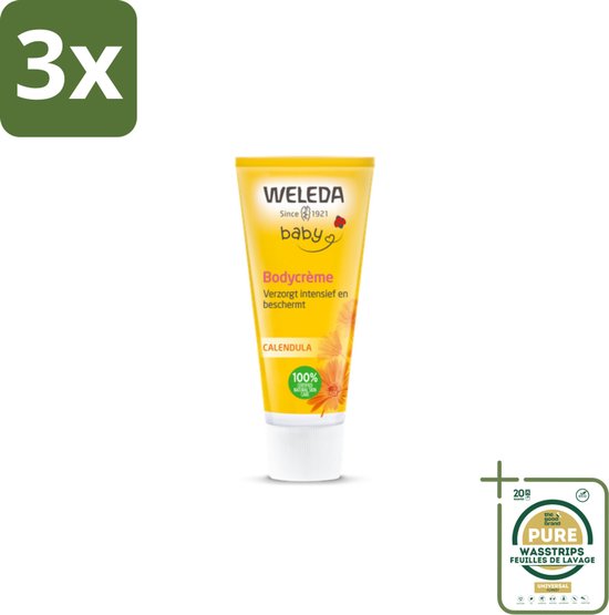 3 x WELEDA - Bodycrème - Baby & Kind Calendula - 75 ml - Grootverpakking - Babyhuid Verzorging - Calendula Crème - Gevoelige Huid - Baby Crème - Natuurlijke Crème