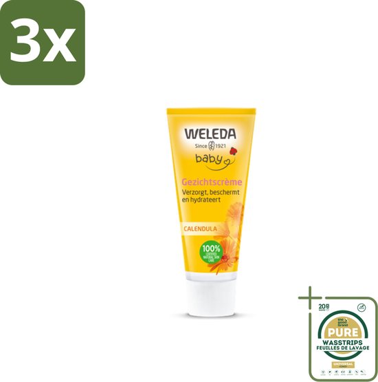 3 x WELEDA - Gezichtscrème - Baby & Kind Calendula - 50 ml - Grootverpakking - Babyhuid Verzorging - Gezichtscrème - Calendula Crème - Baby Crème - Gevoelige Huid