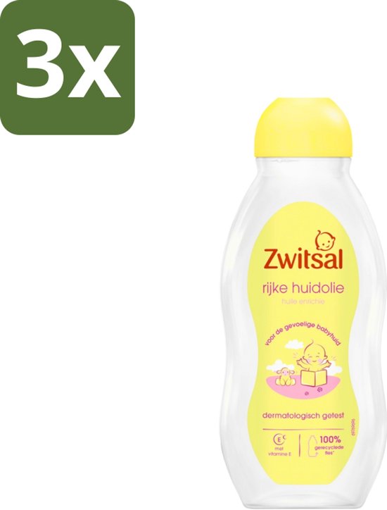 3 x Zwitsal - Babyverzorging - Rijke Huidolie Avocado - Voor de Gevoelige Babyhuid - 200 ml - Babyolie - Gevoelige Huid - Avocadoolie - Babyhuid Verzorging - Babymassage