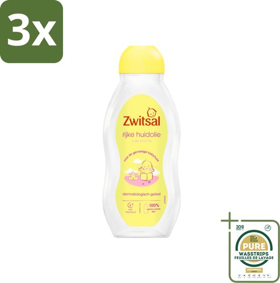 3 x Zwitsal - Babyverzorging - Rijke Huidolie Avocado - Voor de Gevoelige Babyhuid - 200 ml - Grootverpakking - Babyhuid Verzorging - Babyolie - Avocado Olie - Gevoelige Huid - Voedende Olie