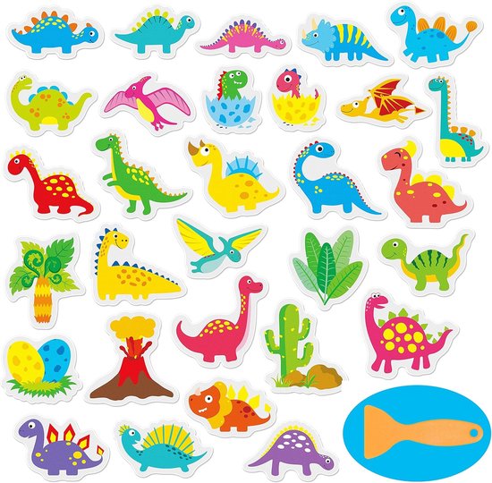 30 antislip badstickers met dinosaurusontwerp - waterdicht en antislip voor douche en badkuip - inclusief premium schraper en gebruiksgemak van CROCBEAR