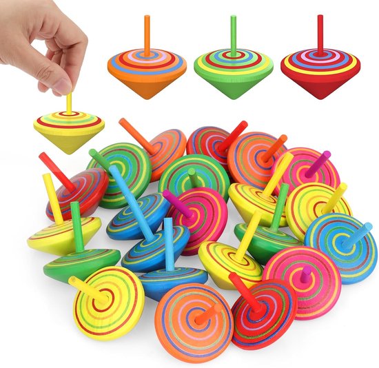 30 Kindertolletjes - Creatieve mini houten tollen - Perfect als verjaardags- of kerstcadeau voor kinderen van 3 tot 7 jaar (willekeurige kleuren) van Merkloos
