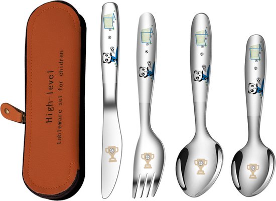 304 creatief roestvrij staal kinderservies mes en vork lepel cartoon vierdelige set westerse voedsellepel baby leren eten lepel van Merkloos