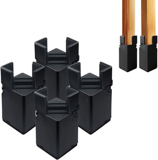 3,1 inch bedverhogers met verstelbare schroefklem - Hoogwaardig plastic - 4 stuks meubelverhogers voor bed, bureau, bank, tafel, geschikt voor meubeldikte 0,39-1,96", ondersteunt 5000 pond, zwart van Merkloos