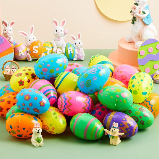 36 stuks bedrukte paaseieren, lichte kleur, paaseieren om te vullen, voor Pasen, feestaccessoires, paasmand vulling, klaslokaal, kinderspeelgoed en verrassingscadeau (White-001) van Merkloos