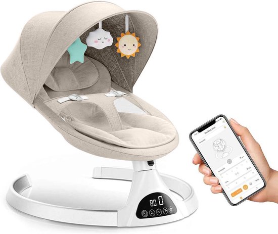 3Babies® Baby Swing – Elektrisch Wipstoel – Babyschommel – Elektrische Schommelstoel baby – Verstelbaar – Wasbare Bekleding – Afstandsbediening en App – Beige van Merkloos