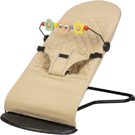 3Babies® Wipstoel – Bouncer – Verstelbare Rugleuning – Inklapbaar – Schommelstoel – Speelboog & Veiligheidsgordel – Beige