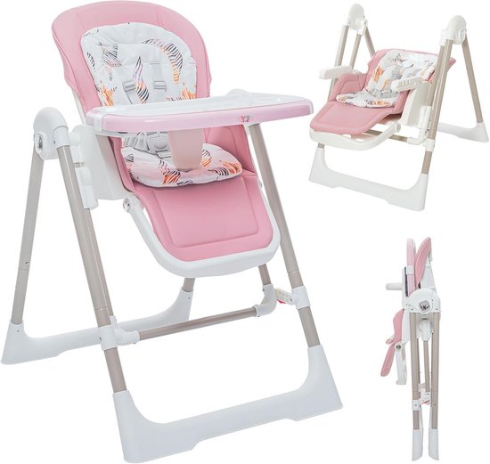 3in1 Kinderstoel met Verstelbare Hoogte en Voetsteun - Multifunctionele Kinderstoel en Schommel voor Baby's - Roze