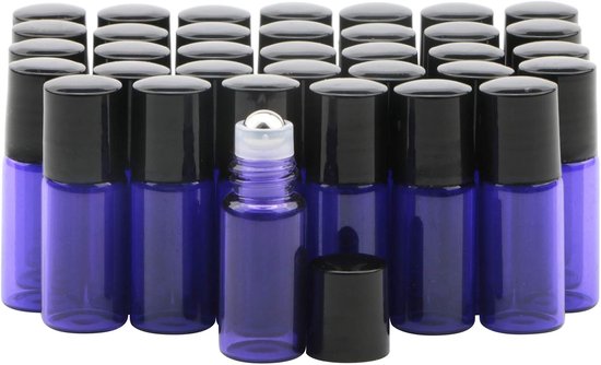3ml Kleurrijke Glazen Roll op Flessen met RVS Roller Ballen en Zwarte Schroef, Pack van 35.