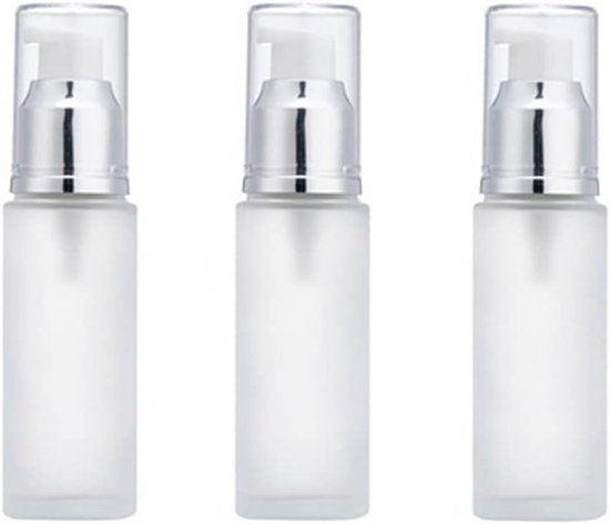 3PCS 30ml/1oz Lege Navulbare Duidelijke Frosted Glazen Cosmetische Lotion Fles - Reis Toiletten Container Pomp Dispenser Vials Pot Jars voor Crème Foundation Emulsie Essentiële Olie