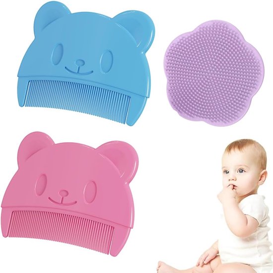 3pcs Newborn Milk Crust Comb - Baby Brush - Scalp Massage - Silicone Bath Brush voor Baby Bad - Geschikt voor Baby's van Nanaguoja
