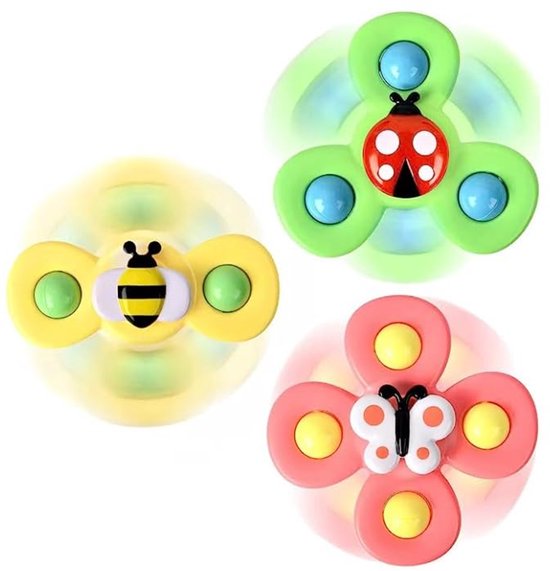 3PCS Zuignap Spinner Speelgoed - Montessori Educatief Baby Speelgoed, Sensorisch Leerspeelgoed, Baby Badspeelgoed voor Doorkomende Tandjes Angst