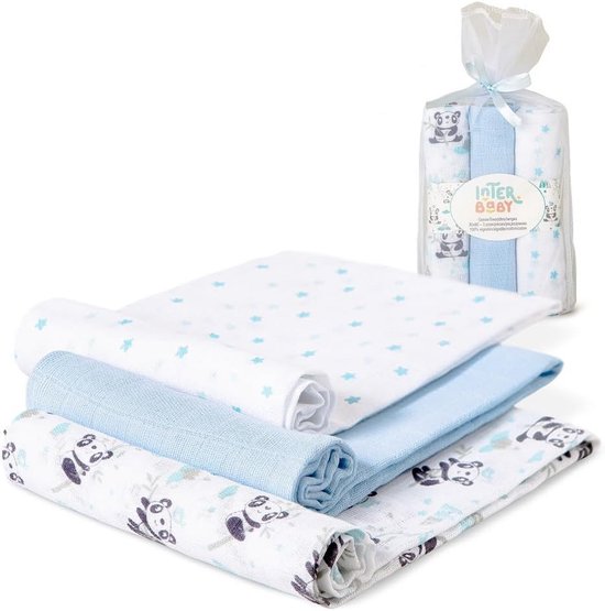 3x Katoenen Musselijn Luiers 80x80 cm - Zacht en Ademend Panda Design van Merkloos