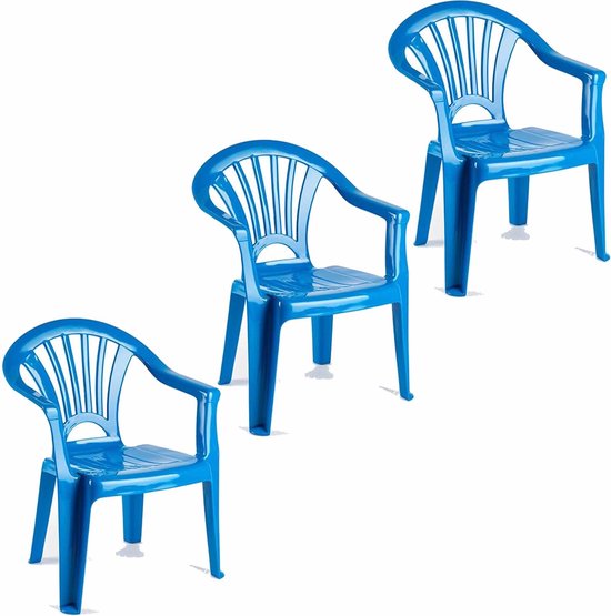 3x stuks blauw stoeltjes voor kinderen 50 cm - Tuinmeubelen - Kunststof binnen/buitenstoelen voor kinderen van BuitenSpeel