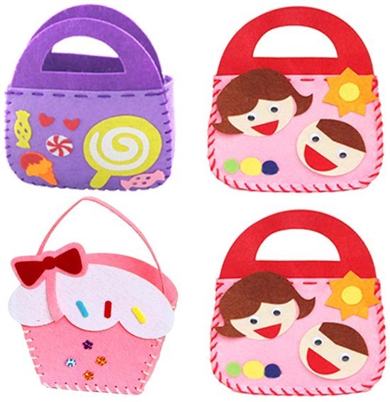 4-Delig DIY Handtasje Knutselpakket voor Peuters - Vilt Knutselset Zonder Knippen - Vorm je Eigen Handtas - Knutselen voor Kinderen van Merkloos