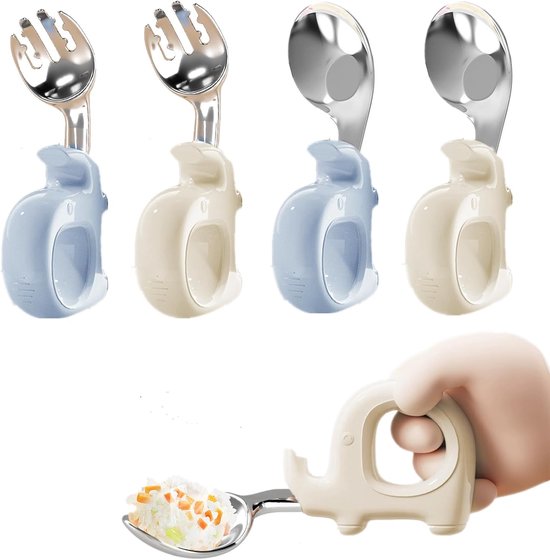 4-delig RVS Bestekset voor Kinderen - 316 Roestvrijstalen Lepel en Vork - Kort Handvat voor Zelfstandig Eten - Geschikt voor Baby's 1+ Jaar - Veilig en Duurzaam van Merkloos