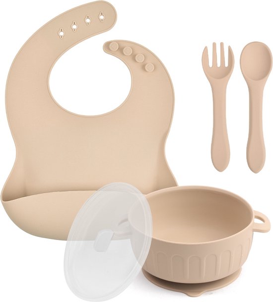 4-delige 100% Siliconen Baby servies set / Kinderserviesset met Deksel, Slabbertje en Zuignap | magnetron en vaatwasserbestendig van Simply Kids Safe