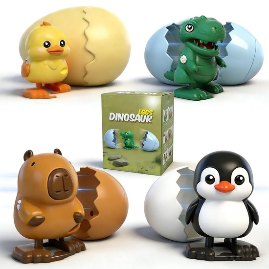 4-Delige Clockwork Verrassing Ei, Dierlijke Uitkomen Verrassing Ei Speelgoed, Pasen Gift, Geopend Met Een Knal, Binnen Lopen Dinosaurussen, PinguïNs, Eenden, Capybaras van Merkloos