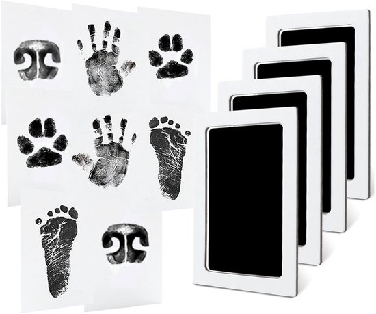 4-delige inktloze hand- en voetafdrukset voor baby's, katten en andere huisdieren. Schoon aanraakbaar inktkussen voor baby's, pasgeborenen en andere huisdieren. Een handig en knoeivrij inktkussen. （9 x 5.7cm）