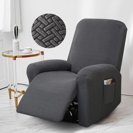 4-delige set, all-inclusive stoelovertrek, stoelbeschermer voor relaxstoel en televisiestoel, stretch, wasbare stoelhoes met zakken, voor televisiestoel, ligstoel