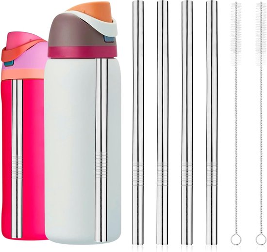 4-delige set waterrietjes Geschikt voor Owala flessen van 700 ml en 950 ml, roestvrijstalen metalen vervangingsrietjes, inclusief 2 rietjesreinigers, herbruikbare accessoires voor waterflessen, geschikt voor binnen- en buitensporten en reizen.