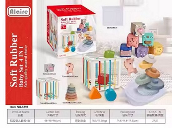 4 in 1 Alaire Speelgoed Set - Speelgoed - Baby Speelgoed - Baby Speelgoed 6 maanden - Educatief Speelgoed -Speelgoed 1 Jaar - Kinderspeelgoed - Stapeltoren - Activiteitenset van Alaire